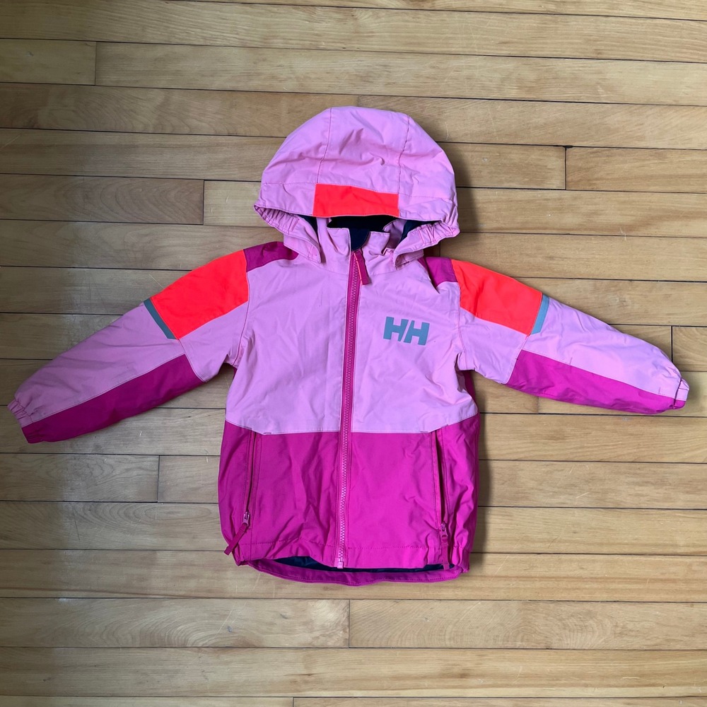 Helly Hansen Girls Pink Orange Helly Tech Waterproof Rain Jacket Size 5 110/5